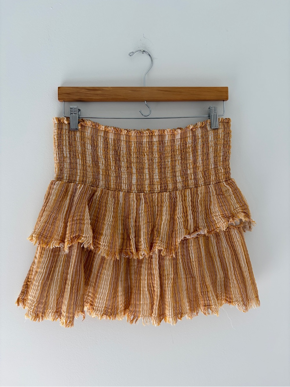 aerie Mustard-Striped Tiered Mini Skirt